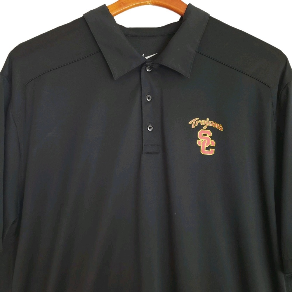 Nike Dri-Fit USC SC Trojans Black Red Athletic Golf Polo Shirt Men's XL NICE